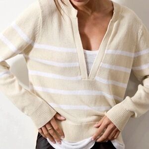 Brochu Walker Roan Layered Stripe Henley Cream & White